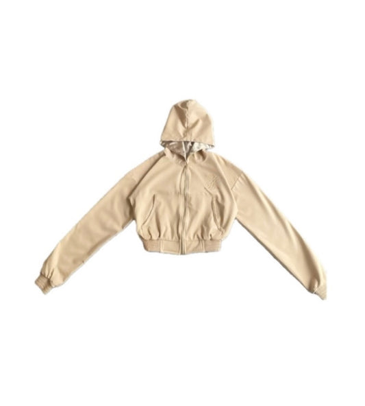 XODUS CROP ZIP HOODIE NUDE